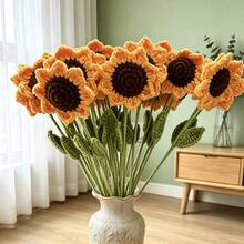 Tournesol au crochet fait main 1/5 pièces, fleur artificielle éternelle réaliste, cadeau parfait pour la fête des mères pour maman, anniversaire, remise de diplôme, mariage, décoration de fête, ornement pour le salon, la chambre, la salle à manger - Orange - Voir 4