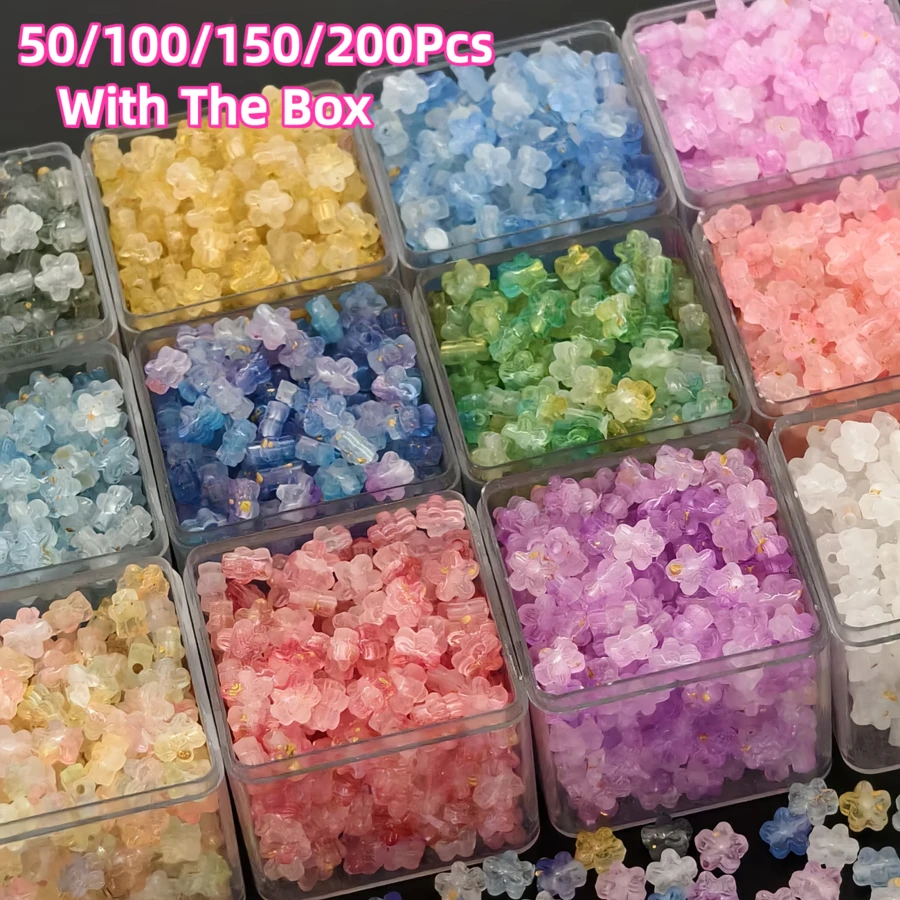50顆/100顆/150顆/200顆裝 1.1cm/0.433英吋 櫻花造型珠子，3D漸層金桃色花珠，手鍊、耳環、項鍊及手工藝品珠寶製作材料，精選時尚彩色櫻花珠，珠子組合套裝
