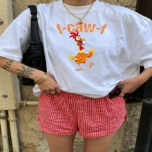 Cute Daily Casual Graphic T-Shirt 100% Cotton Oversized Soft Breathable Casual Crewneck Short Sleeve Top Red Checkered Shorts Street Style Fashion Lovers Casual Wearers Daily Outfit Enthusiasts Gift Givers - 白色 - 查看 18
