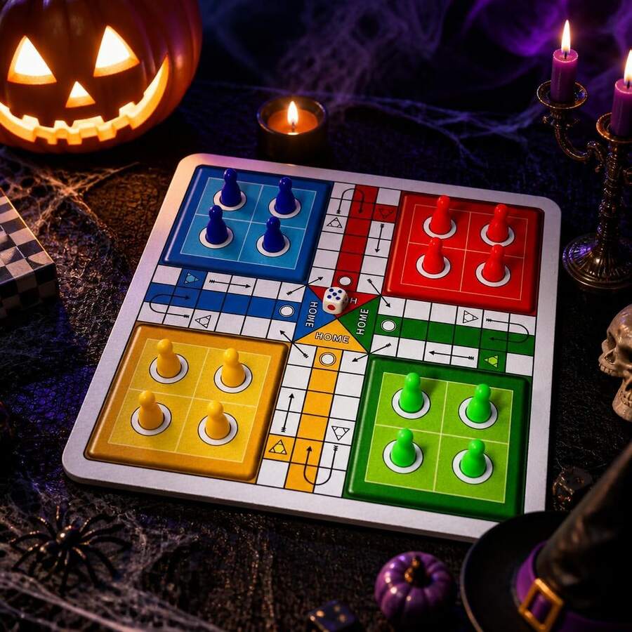 LUDO Classic Dice Game 2-4 Player Travel Board Game Set, Interactive Board Game, Suitable For Family Christmas Halloween Game Night, Classic LUDO For Christmas, Party, Portable Competitive Board Game Set, Includes Board, Dice And Game Pieces - Multicolor - View 1
