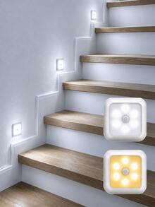 6pcs Motion Sensor Lights, LED Cabinet Lights, Outdoor Step Lights, USB Rechargeable/Battery Powered Night Lights - Perfect For Bedroom Decor, Hallway Decor, Bathroom Decor, Cabinet Decor, Stair Lighting, Outdoor Decor, Home Decor And Room Decor - Multicolor - View 2