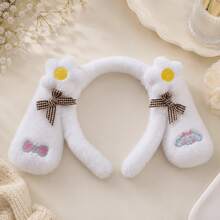 1件 MINISO 可愛3D長耳朵髮箍 白色花朵裝飾 固定髮圈 女款 返校季 宿舍用品 日常洗漱配件 BFF 送禮 - 彩色 - 查看 3