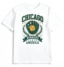 Men's Casual Street Sports Chicago Baseball Graphic T-Shirt And Green Cargo Shorts Set - T恤 - 查看 16