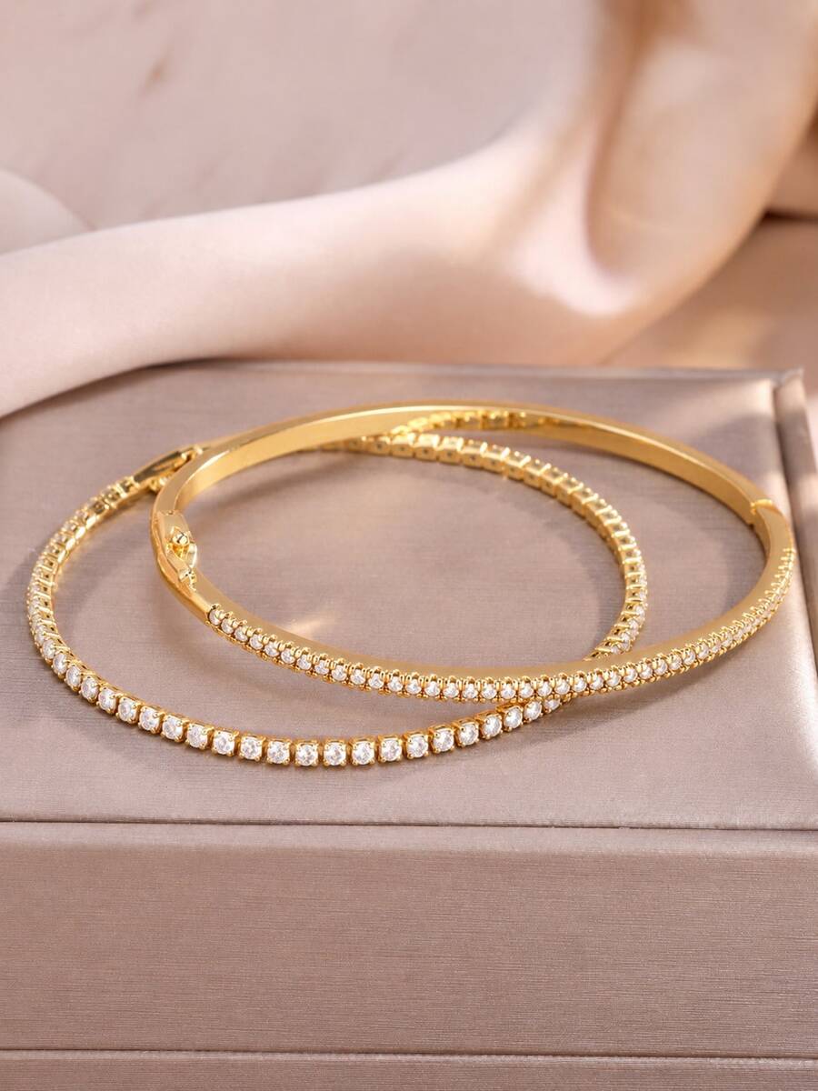 rakol 2 buah Gelang Emas Elegan Sederhana Bertatahkan Zirkonia & Set Gelang Tennis - emas - View 1