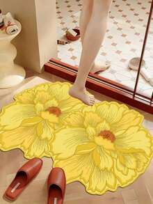 1 pieza Alfombra de baño con forma de flor amarilla, alfombra de baño, felpudo, alfombra pequeña, alfombra, alfombra de piso, decoración del hogar, alfombra de área, alfombra exterior, alfombra de dormitorio, alfombra lavable - Multicolor C - Ver 4