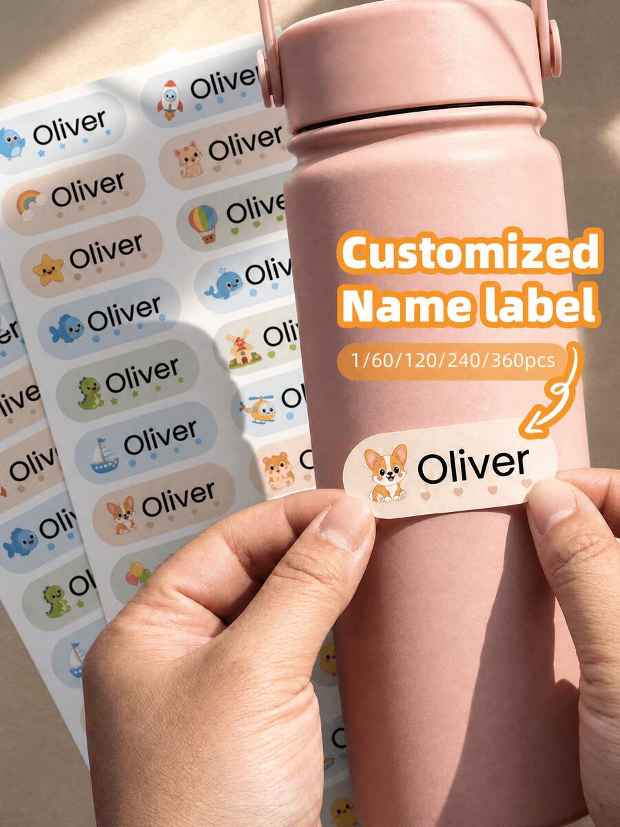 1/60/120/240/360pcs Customizable Text Labels, Text Label Stickers, Personalized Waterproof PVC Material, Multiple Style Pattern Options, Suitable For Gift Boxes, Cups, Office Supplies And Other Products, Ideal Gift For Boys, Girls, Sons, Daughters, Suitable For Daily Use, World Cup Party, Birthday, Back To School Season - Multicolor 5 - View 1