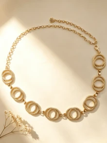 Bohemian Style Gold Overlapping Circle Design Middle East Exclusive Versatile Metal Waist Chain Outdoor Wedding Party Dress Accessory Premium Adjustable - Gold - View 9