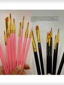 10pcs/Set 2026 New Plastic Handle Paint Brush Set, Oil Painting, Watercolor, Hand Painting, Art Brush Set / Small Amount Of Glue Overflow Is Normal - Multicolor - View 5