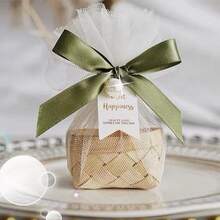 2/5/10pcs Mini Woven Style Faux Wood Baskets With Sturdy Lattice Lid And Handle, Small Round Gift Boxes, Woven Handheld Baskets, DIY Gift Decoration Baskets, Candy Boxes For Weddings, Picnics, Country Parties, Easter And Dollhouses - One Size - View 6