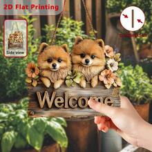 2D Flat 1pc Bohemian Style Pomeranian Welcome Sign - Wooden Wall Hanging Decor Suitable For Dog Themed Decoration With Pomeranian Pattern Asymmetrical Shape Fits Narrow Space Pet Owner Holiday Gift 2D Flat - Multicolor - View 4