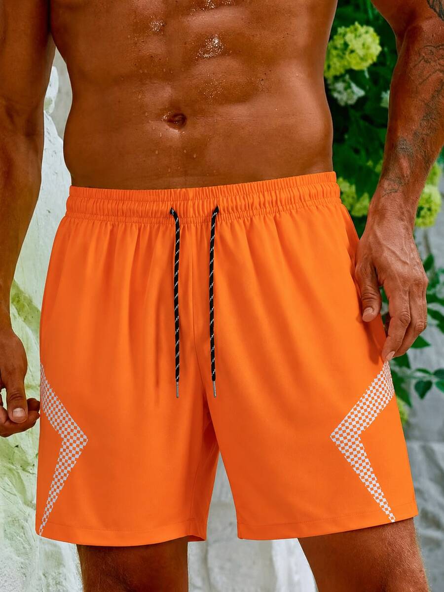 Men's Versatile Fashion Printed Design Sports Shorts, Suitable For Athletic Wear - Orange - View 1