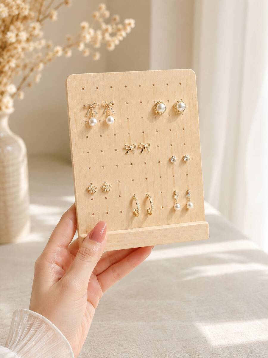 1PC/2PCS Giá treo trưng bày bông tai mini phong cách vintage màu gỗ óc chó, giá treo trang sức đứng sáng tạo bằng gỗ, giá lưu trữ bông tai