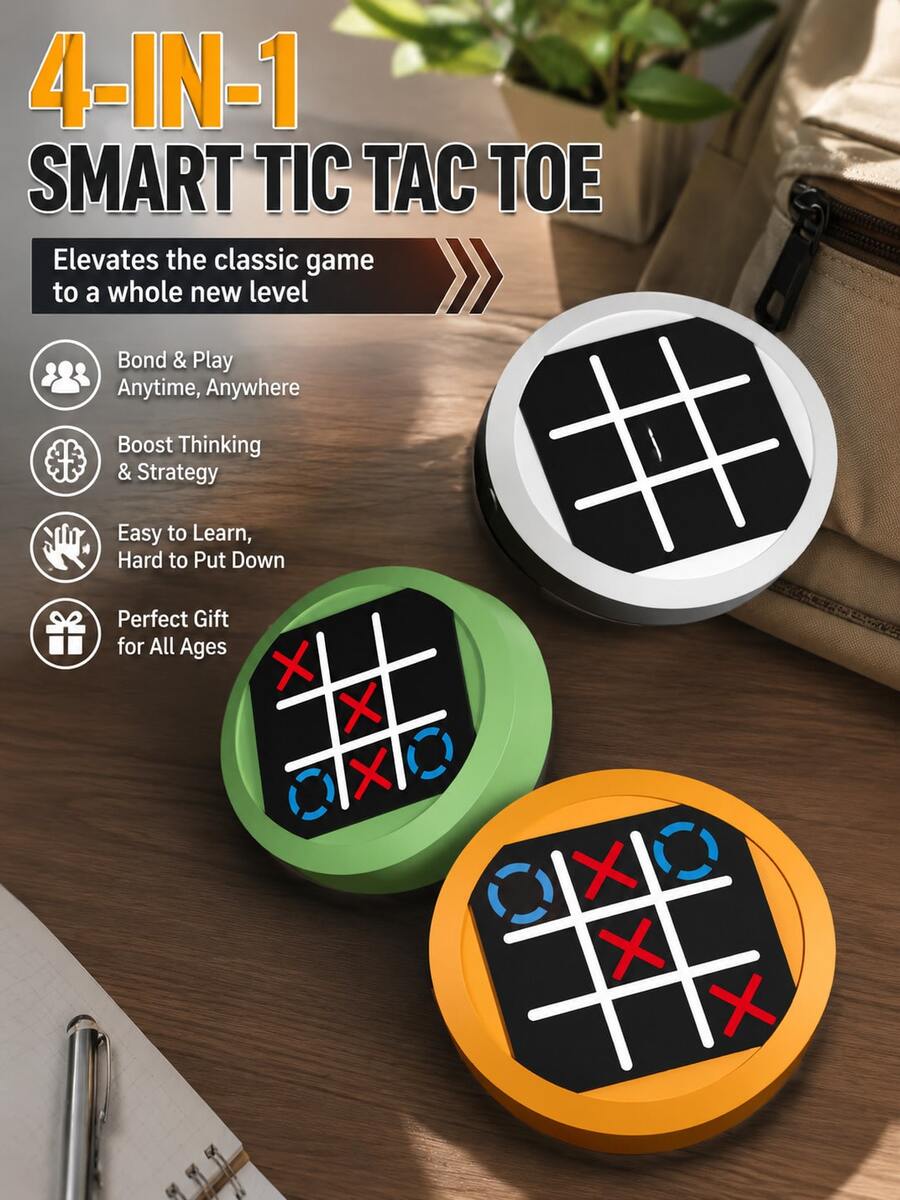 Children's 4-In-1 Tic Tac Toe Memory Training Game Toy Electronic Handheld Game Console Multiple Modes 2-Player Battle Speed Competition Intelligence Development Brain Training Fun Educational Game Parent-Child Interaction Family Party Suitable For 3-12 Years Old Boys And Girls Holiday Birthday Back To School Gift - 彩色 - 查看 1