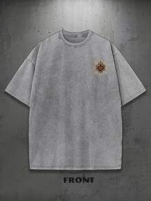 Vintage Wash Tee | Sacred Heart & Virgin Mary Graphic, Y2K Religious Aesthetic, Versatile Daily Wear, Great Personalized Gifts, Men's Summer Apparel - 灰色 - 查看 2