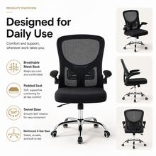 Swivel Ergonomic Office Chair, Breathable Mesh Backrest With Soft Seat Cushion, Height Adjustable, Available In Black/White/Grey, Suitable For Study/Office - Black - View 2