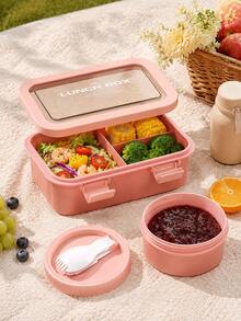 Caja de almuerzo a prueba de fugas con utensilios incorporados, caja bento con cierre de 4 lados, adecuada para la preparación de comidas – apta para microondas y fácil de limpiar – contenedor de alimentos de plástico duradero, adecuado para el trabajo y los viajes. - Multicolor - Ver 1