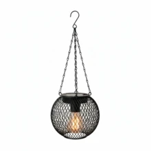Vintage Black Mesh Sphere Solar Pendant Light, Waterproof LED Solar Hanging Lamp, Automatic Light Control Iron Cage Lantern, Suitable For Garden, Patio, Yard, Balcony, Lawn, Wedding, Christmas Outdoor Decor, Solar Powered Lighting Gift - 1Pc Black - View 8