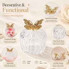 12/5/1pc Transparent Acrylic Mini Storage Box, Gold Butterfly Lid Candy Jar, Transparent Jewelry Storage Container, Cute Desktop Ornament Box, Suitable For Cleaning Swabs, Earrings, Rings, Candy, Vanity Decor And Gifts - View 3