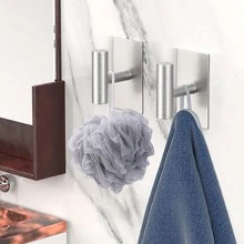 304 Stainless Steel Hooks Available In Black And Gray; Waterproof And Rust-Resistant, Featuring A Drill-Free, Self-Adhesive Design. These Practical Hooks Are Ideal For Bathrooms, Walk-In Closets, And Organizing Everyday Household Items. - Multicolor - View 5
