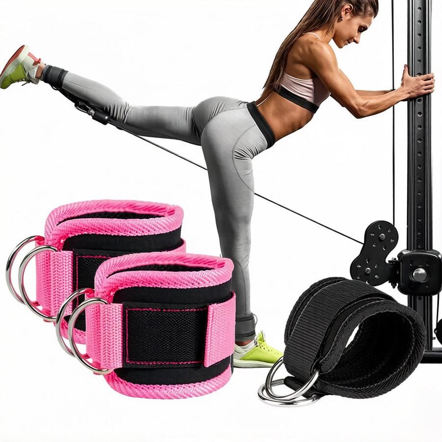 Ankle Straps With Double D-Ring For Gym Workouts Glutes Legs Strength Training Fitness Pink Black Nylon Weight Equipment Weighted Belt Support Sports Safety Abductors - Black - View 1