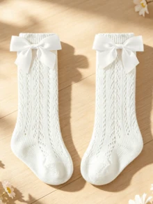 3 Pairs Kids Bow Mesh Mid-Calf Socks, Summer Breathable Hollow Out Princess Style Long Socks For Girls - Multicolor - View 6