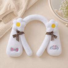 1件 MINISO 可愛3D長耳朵髮箍 白色花朵裝飾 固定髮圈 女款 返校季 宿舍用品 日常洗漱配件 BFF 送禮 - 彩色 - 查看 5