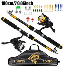 KecchKrezing Bộ cần câu cá thu gọn di động Wo Sets, đã lắp sẵn máy câu và đầy đủ phụ kiện, phù hợp câu cá ở hồ, sông và bờ biển - Màu vàng - Xem 9