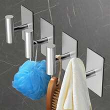 304 Stainless Steel Hooks Available In Black And Gray; Waterproof And Rust-Resistant, Featuring A Drill-Free, Self-Adhesive Design. These Practical Hooks Are Ideal For Bathrooms, Walk-In Closets, And Organizing Everyday Household Items. - Multicolor - View 6