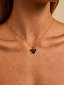 Miniso Disney Minnie Mouse Rhinestone Pendant Necklace 1Pc Gold Or Silver Tone Red Bow Lightweight For Women Daily Gift - XL0753 - View 4
