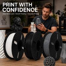 PLA+ 3D Printer Filament 1.75mm, Matte White Black Gray 3-Spool Combo, 1.25kg Each, Neatly Wound, Smooth Feeding, Low Warping, Designed To Reduce Clogs, Compatible With Most FDM 3D Printers - View 7