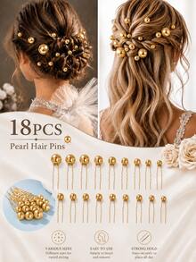 topshiny 20pcs Pearl & Rhinestone Flower Bridal U-Shaped Hair Clips Hair Accessories Set - White Pearl With Small White Flowers - View 10