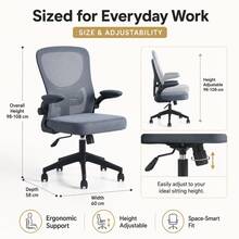 Swivel Ergonomic Office Chair, Breathable Mesh Backrest And Soft Seat Cushion, Height Adjustable, Available In Black/White/Grey, Suitable For Study/Office - Grey - View 4