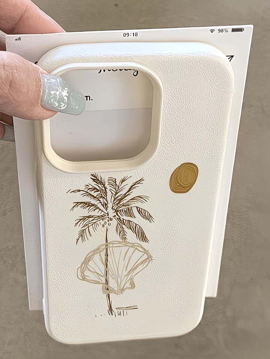 1 Stylish Phone Case, Does Not Include Lanyard Or Stand. Minimalist Vacation Style, White TPU, Fashionable, Shockproof, 1 Piece, Coconut Tree And Shell Design, Full Coverage Case Compatible With 17, 16, 15, 14, 13, 12, 11 Pro, And Series, International Version, Not The Domestic Version. Perfect For A Gift. - 多色 12 - 查看 1