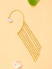 outingfit 1pc Ins Viral Tassel Ear Hook Earrings, High-End Rhinestone Ear Cuff For Non-Pierced Ears, Fairy Style Accessory Earrings - Gold - View 4