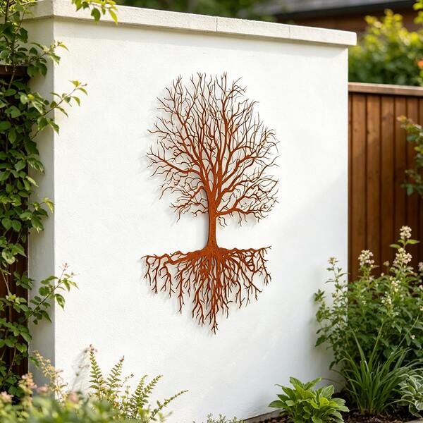 1 Stück Lebensbaum Rostige Metall Wandkunst Skulptur - 11.02 X 15.75 Zoll - Verleihen Sie Ihrem Garten rustikalen Charme mit Eisenzaun Dekoration - Natürlicher rustikaler Stil Akzent - Perfekt für Garten, Zuhause und Hof Dekoration, rustikale rostige Geschenkidee und Outdoor Dekoration Inspiration