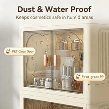 2/3 Layer Cream Style Cosmetic Storage Organizer, Foldable No Assembly Dustproof Waterproof With Lid Makeup Cabinet, For Vanity Bathroom Desk Kitchen Room, Ideal For Makeup Lovers College Students, Perfect Holiday Gift - Apricot 3 Layers - View 4