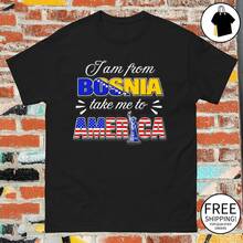 T-Shirt With A Design Inspired By The Flags Of Bosnia And The United States, Round Neck, Short Sleeves, Patriotic Print, Casual Top For Everyday Wear - 黑色 - 查看 1