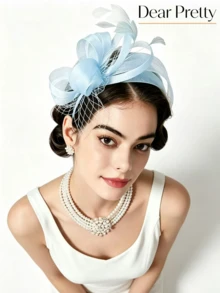 1pc Light Blue Women's Headband Hat, Elegant, Suitable For Formal Occasions, Weddings, Banquets, Tea Parties, High-End Headband Hat, Daily Wear - Light Blue - View 4