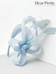 1pc Light Blue Women's Headband Hat, Elegant, Suitable For Formal Occasions, Weddings, Banquets, Tea Parties, High-End Headband Hat, Daily Wear - Light Blue - View 5