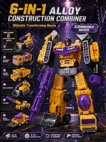 Destroyer 6-In-1 Transformable Construction Vehicle Set, Independent Vehicle Transformation And Free Combination Assembly, High-Quality Alloy + Durable ABS Material, Classic Construction Robot Design, Popular Hobby Collectible Holiday Gift For Teen Collectors - Multiple Styles Available (collect All 6 to Combine) - View 2