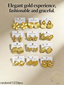 4/12/24 pezzi - (Stile casuale) Orecchini in acciaio inossidabile, orecchini con design a cuore/foglia/ala in oro, vari stili, design elegante, set di orecchini in acciaio inossidabile, regalo perfetto di orecchini per le donne, orecchini da donna, orecchini in oro, orecchini in oro per gli ospiti del matrimonio - Taglia unica - Visualizzare 1