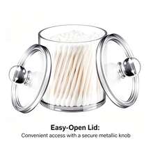 Tbestmax 10 Oz Cotton Swab/Ball/Pad Holder With Vanity Tray, Qtip Apothecary Jar, Bathroom Containers Dispenser Storage 3 Pack Wood Lids - 2件套(透明) - 查看 4