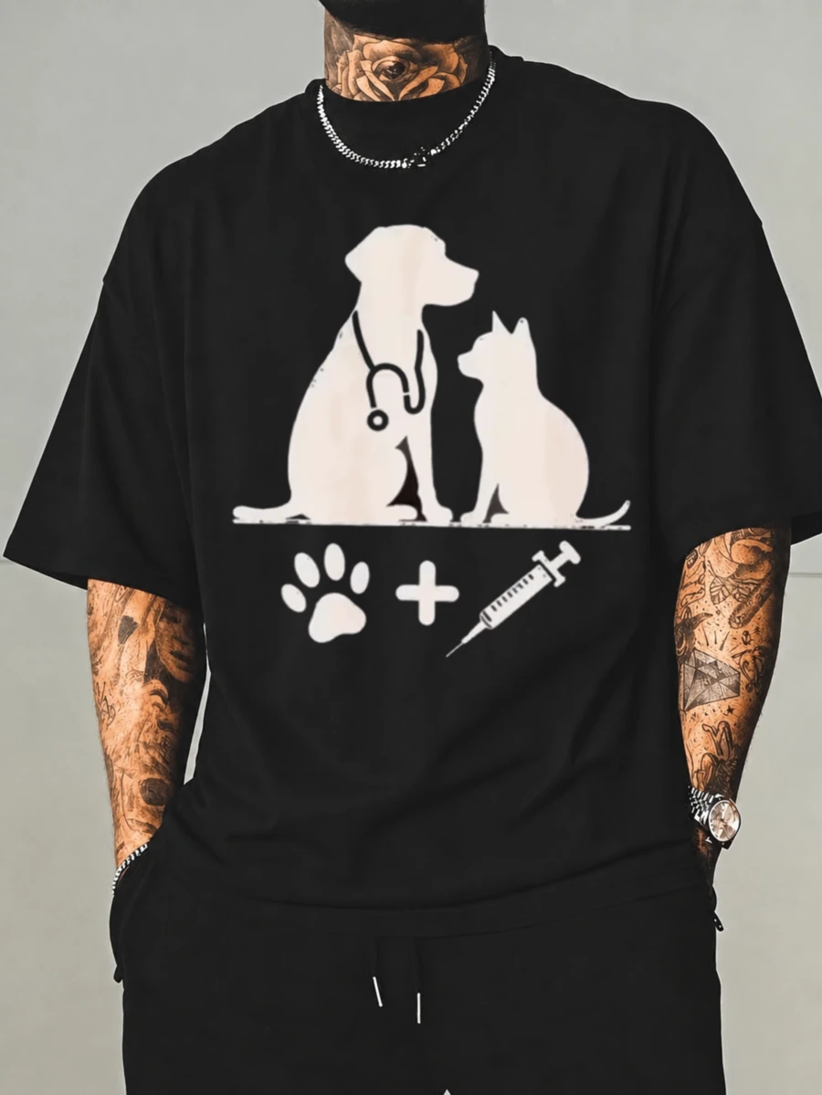 Nueva Camiseta de Verano para Hombre, Manga Corta, Estampado Moderno y de Moda - Negro - Ver 1