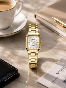 BIDEN Women's Watch, Exquisite And Stylish Square Dial Quartz Watch With Charm, Classic Gold + Box - Gold - View 1