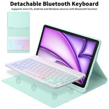 Casing Keyboard Bluetooth dengan Lampu Latar Warna-warni yang Dapat Dilepas, Kompatibel dengan Galaxy Tab/Pad SE, Pelindung Stand Ultra Tipis dan Ringan dengan Tempat Pensil, Casing Warna Hijau Mint - hijau mint - View 3