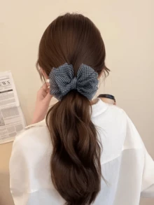1件格紋歐根紗蝴蝶結香蕉夾，韓系溫柔仙女風透紗布料直夾，蓬鬆防滑馬尾夾，春夏約會通勤半紮丸子頭髮飾髮夾 - 彩色 - 查看 4