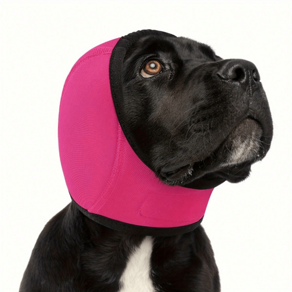 1個寵物降噪耳罩，適用於所有犬種，適合貴賓犬、黃金獵犬、松獅犬和其他狗；緩解寵物壓力與焦慮，在雷雨、煙火、游泳和外出時保護耳朵，快乾透氣，可調節彈性