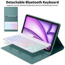 Funda con teclado Bluetooth retroiluminado y desmontable compatible con Samsung Galaxy Tab / / Pad SE, funda protectora con soporte ultradelgada y ligera con ranura para lápiz (Apple Pencil no incluido), color verde oscuro - verde oscuro - Ver 3