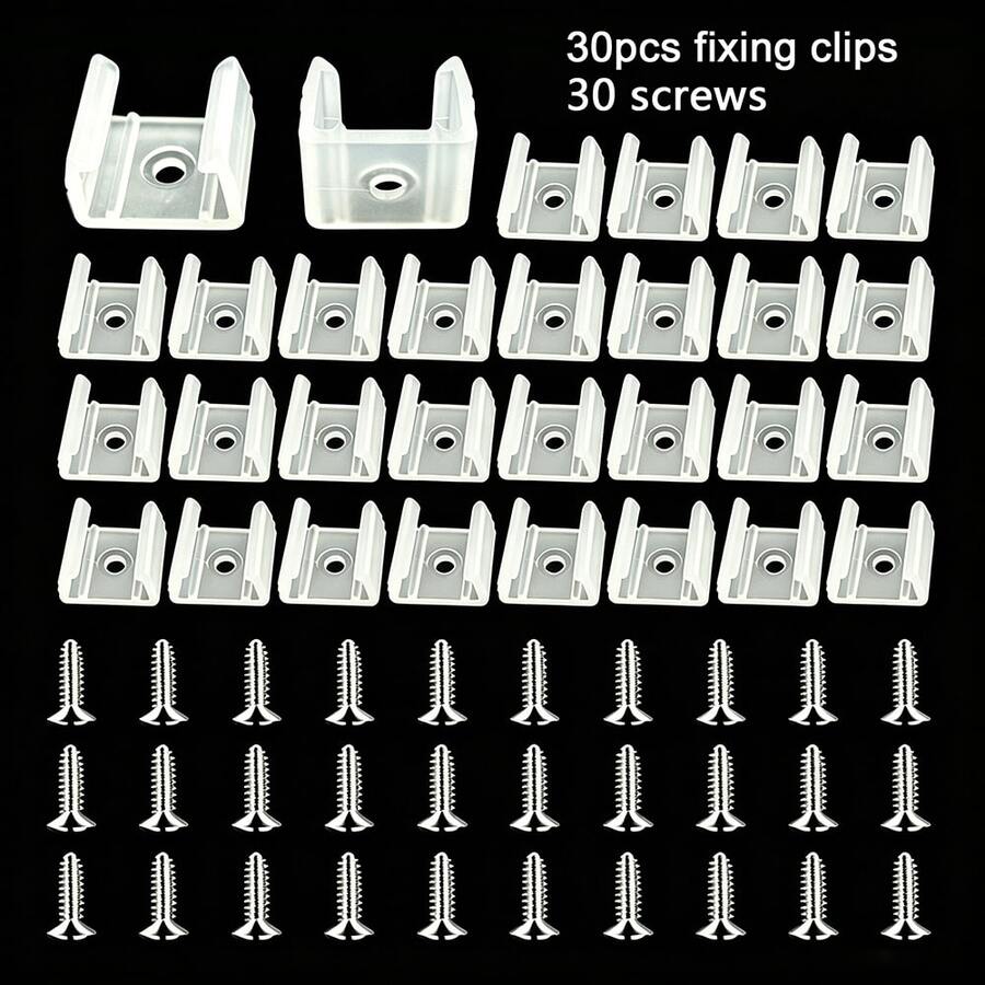 30pcs 6mm Single Hole PC Plastic Snap-In LED Strip U-Shaped Mounting Clips With Installation Screws, Compatible With Flexible Neon PCB Soft Light Strips - 30-pack, 6mm Wide Single Buckle - View 1