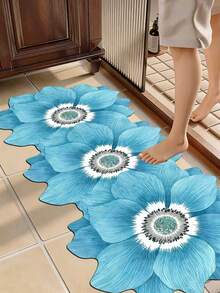 1pc Blue Floral Shaped Bath Mat, Bathroom Rug, Door Mat, Small Rug, Carpet, Floor Mat, Home Decor, Area Rug, Outdoor Mat, Home Decor, Area Carpet, Bedroom Rug, Washable Carpet - Multicolor D - View 2